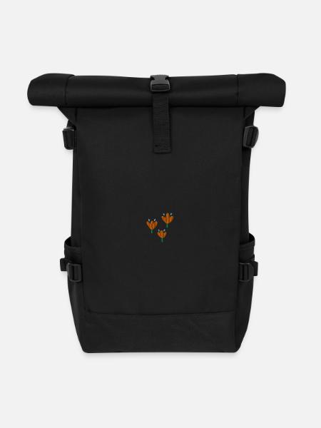 Tulipes brodées - Sac à dos roll top - noir