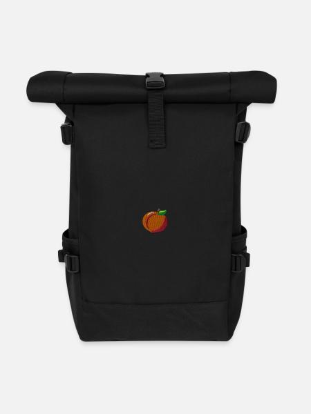 Peach embroidered - Roll Top Backpack - black