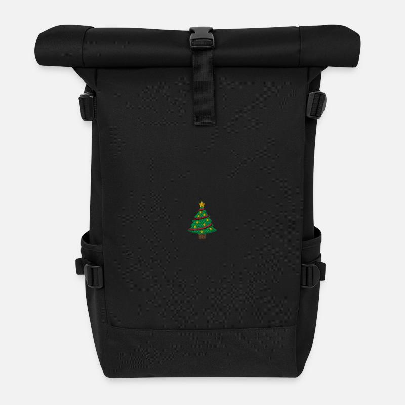 Weihnachtsbaum bestickt - Rolltop Rucksack - Schwarz