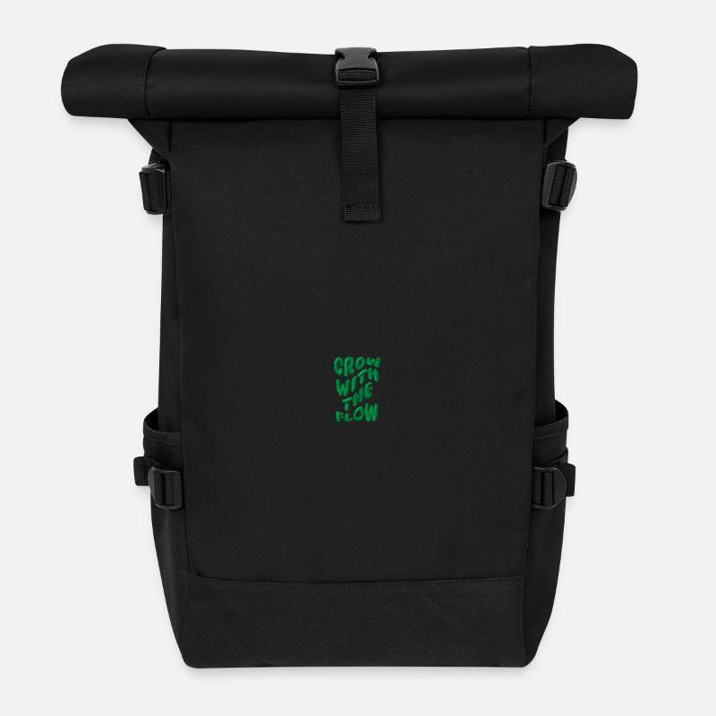 Embroidered Grow with the Flow font - Roll Top Backpack - black