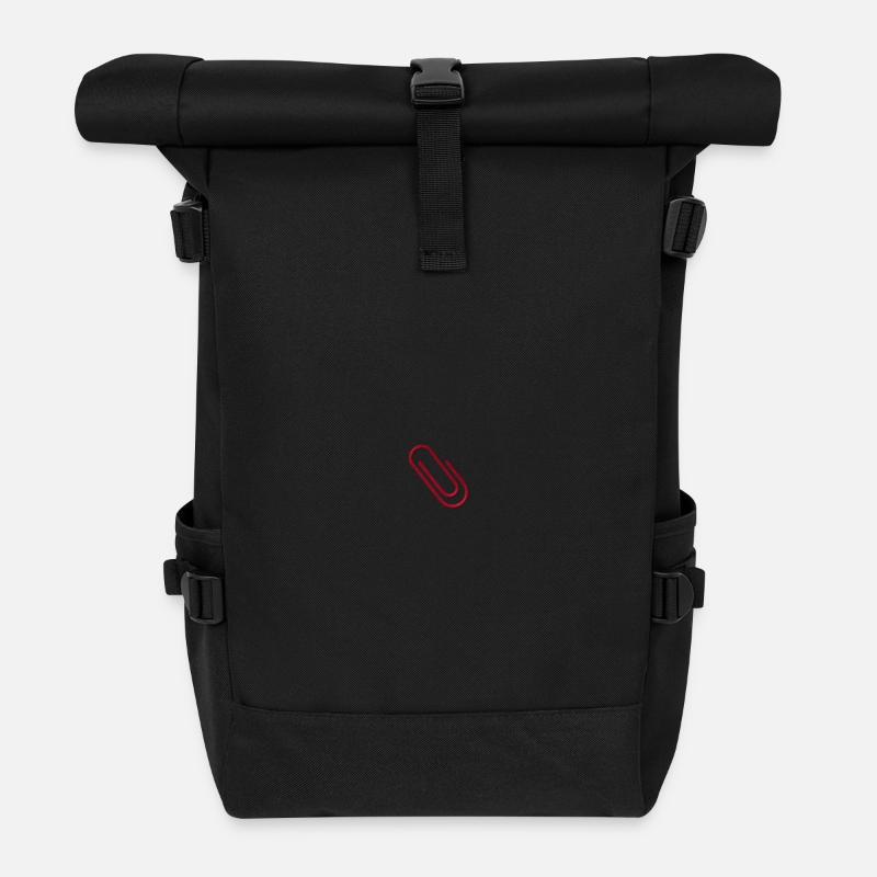 Embroidered paper clip - Roll Top Backpack - black