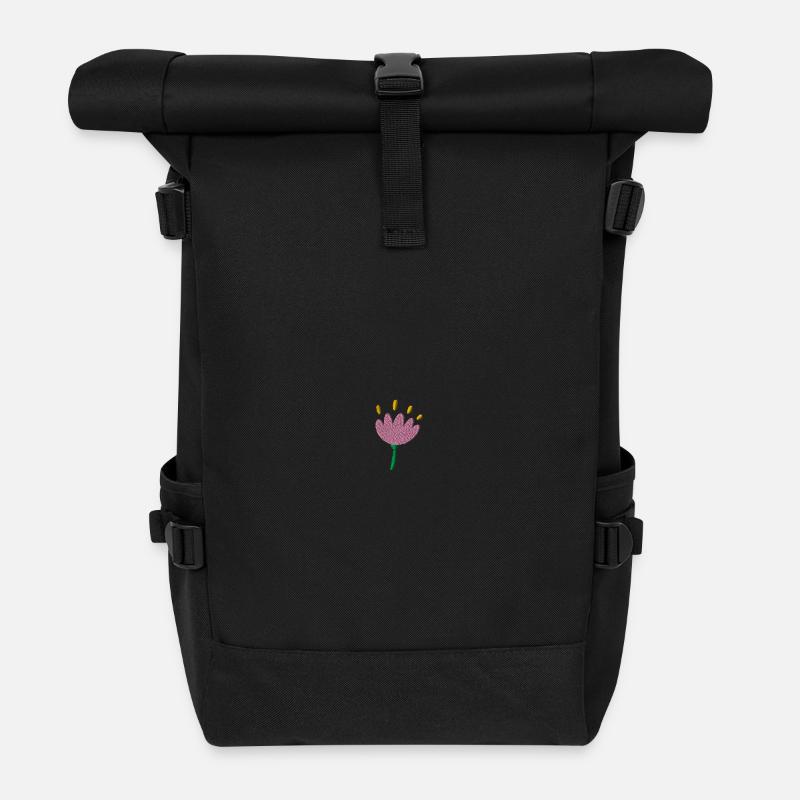 Blume bestickt - Rolltop Rucksack - Schwarz
