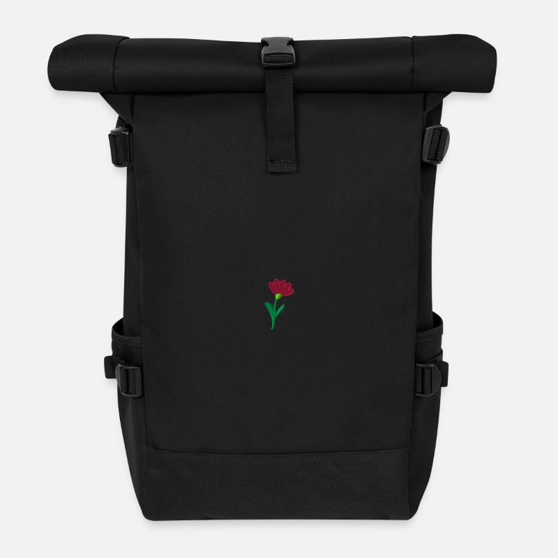 Blume bestickt - Rolltop Rucksack - Schwarz