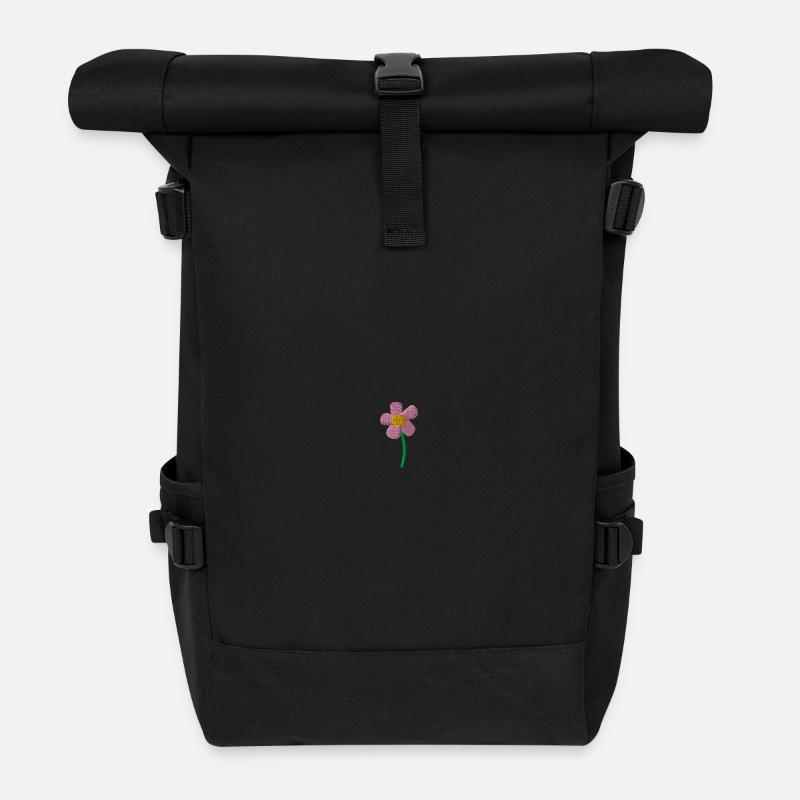 Fleur de Printemps Brodée - Sac à dos roll top - noir