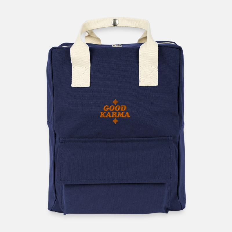 Gutes Karma bestickt - Retro Rucksack - Navy
