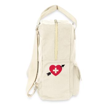 Herz Mit Schweizerkreuz Und Pfeil (Schweiz / 2C) - Retro Rucksack - Naturweiß - Rechts