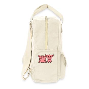 2 Kleine Süße Baby Ferkel Schweinchen - Retro Rucksack - Naturweiß - Rechts