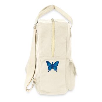 Blauer Schmetterling im glasklaren Design - Retro Rucksack - Naturweiß - Rechts