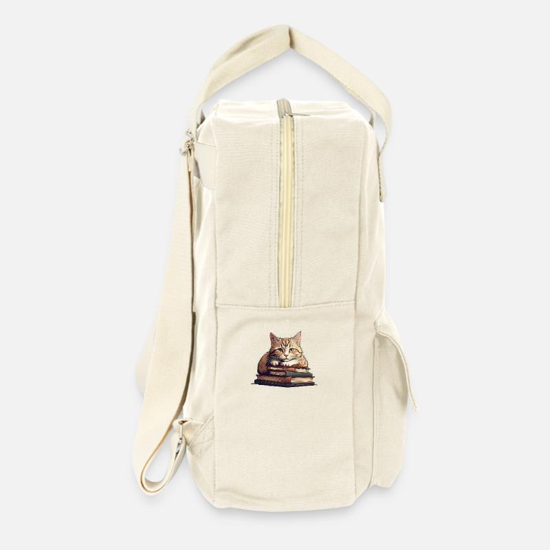 Cute cat on stack of books - Retro Backpack - natural