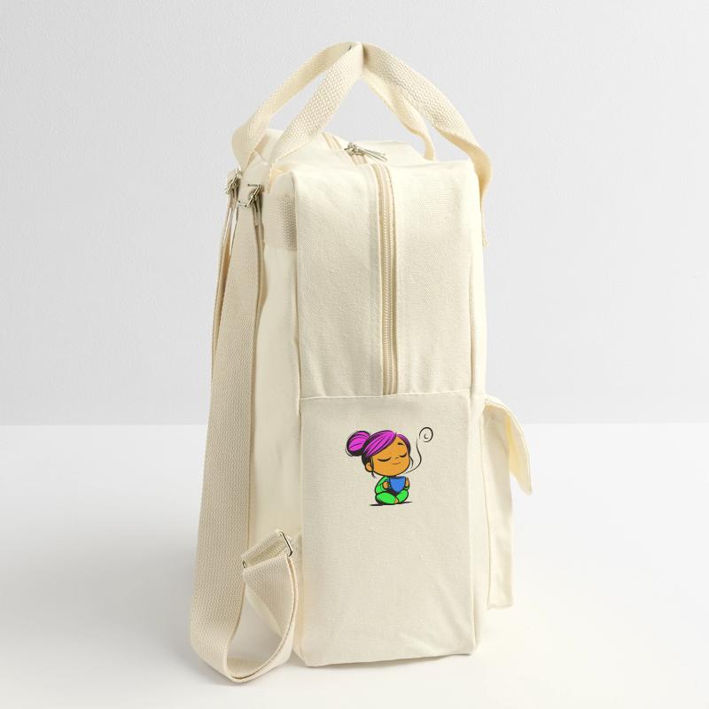 Tassmine enspannt mit einer Tasse Tee oder Kaffee Retro Rucksack