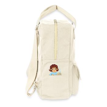 mignonne petite fille souriante avec des livres - Sac à dos rétro - blanc naturel - Droite