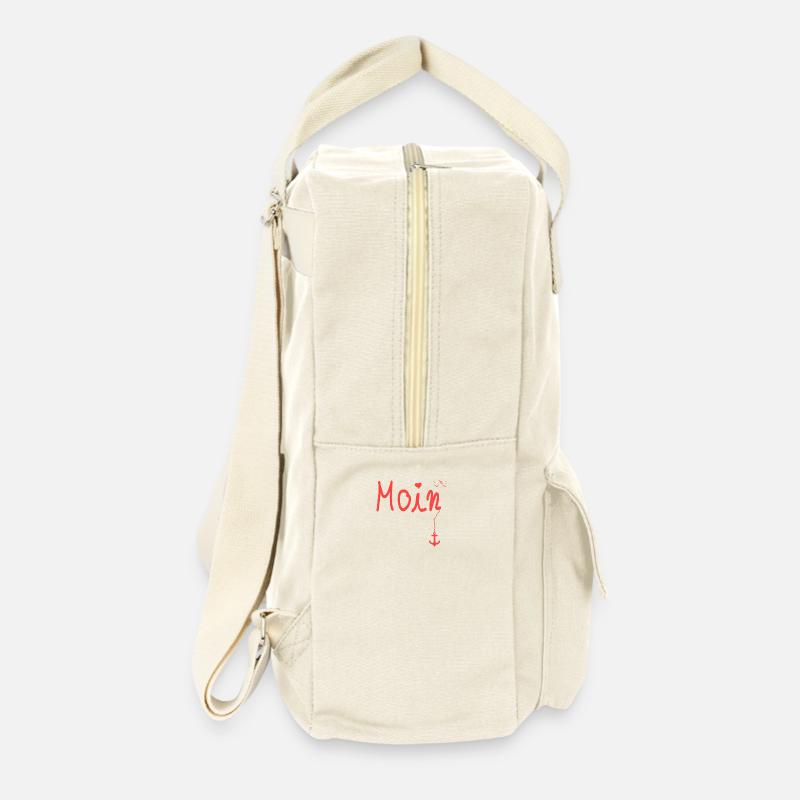 Moin Begruessung Moin mit Moewe in Rot - Retro Rucksack - Naturweiß