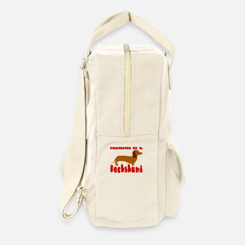 Dackel / Dachshund: Protected by a Dachshund - Retro Rucksack - Naturweiß