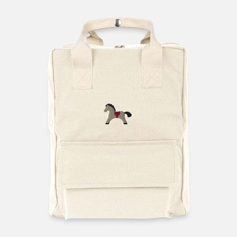 Cheval en bois brodé - Sac à dos rétro - blanc naturel