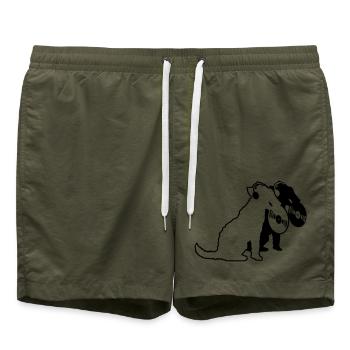 2 Hunde DJ Musik Club Disko Schallplatte Team Crew - Badeshorts - Olive - Vorne