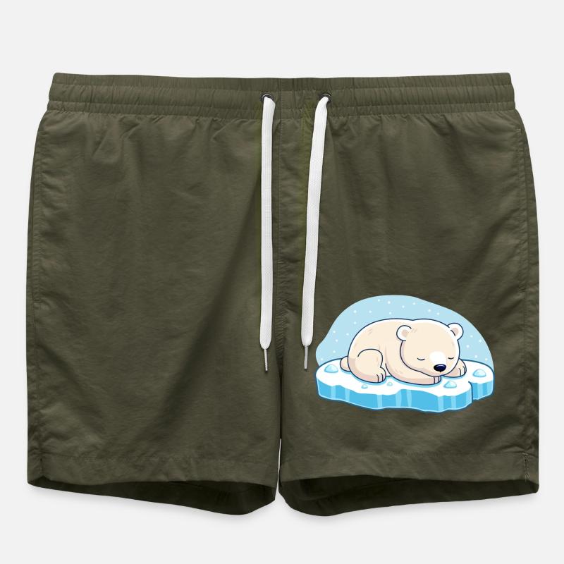 Sleeping Polar Bear - Swim Trunks - olive