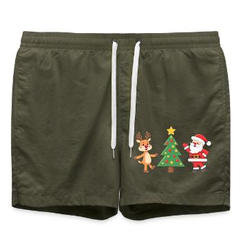 Arbre de Noël renne et Père Noël pour Noël - Short de bain - vert olive - Devant