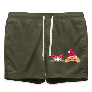 Peeking puppy and cat in Christmas accessories - Swim Trunks - olive - Front