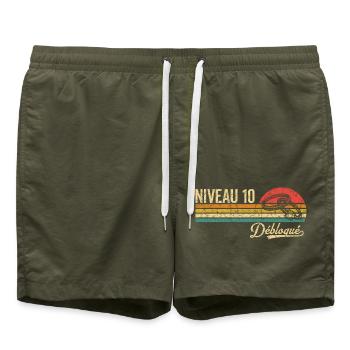 10 Jahre Hochzeit Wolle Hochzeit Level 10 freigeschaltet - Badeshorts - Olive - Vorne