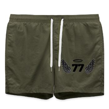 Nummer 77 Engel - Flügel zum 77. Geburtstag - Badeshorts - Olive - Vorne