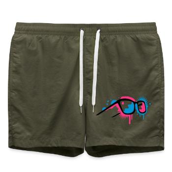 3D Brille im Graffiti Stil - Badeshorts - Olive - Vorne