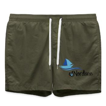 Nordsee Design mit Segelboot - Badeshorts - Olive - Vorne