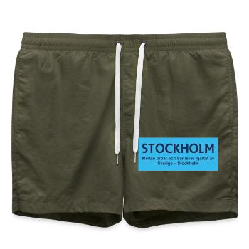Stockholmer Brücken- und Inseldesign - Badeshorts - Olive - Vorne
