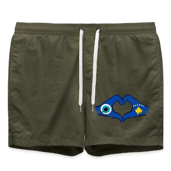 Kosovo Nazar flag hands heart shape used - Swim Trunks - olive - Front - AI Model Male 185 light (185cm)