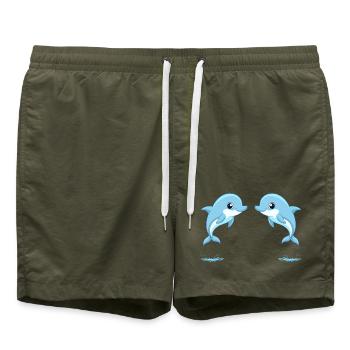 Two baby blue twin dolphins jumping - Swim Trunks - olive - Front