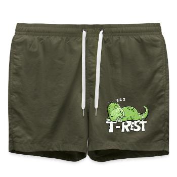 T-Rest Dino Schlafen | Lustiger Dinosaurier - Badeshorts - Olive - Vorne - AI Model Male 185 light (185cm)