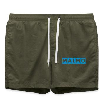 Malmö – Blaues Textdesign - Badeshorts - Olive - Vorne