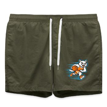 Fast Basketball Cat Dribbling Mascot - Swim Trunks - olive - Front
