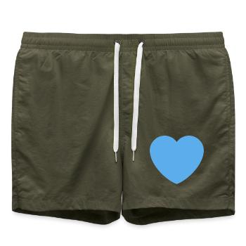 Blue Heart Motif - Swim Trunks - olive - Front