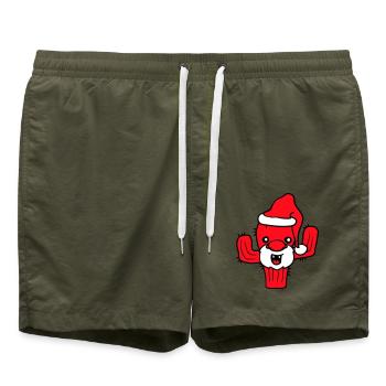Cactus Santa Claus Face Christmas Cacti - Swim Trunks - olive - Front