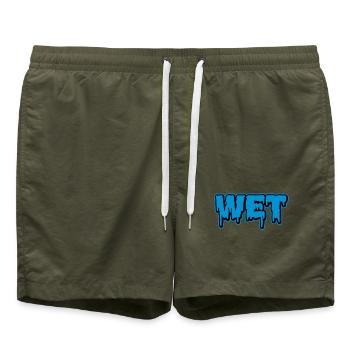 Wet | feucht | nass | Slime - Short de bain - vert olive - Devant - AI Model Male 185 light (185cm)