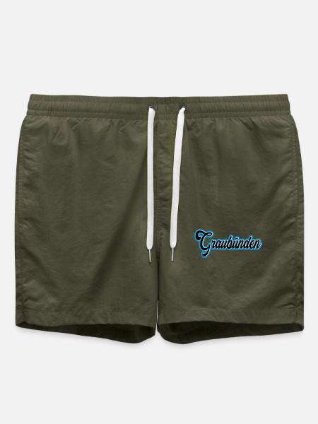 Graubünden Script with Blue Outline - Swim Trunks - olive