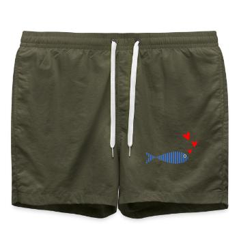 SARDINE. FISH. APRIL FOOL. EASTER. SEA - Swim Trunks - olive - Front - AI Model Male 185 light (185cm)