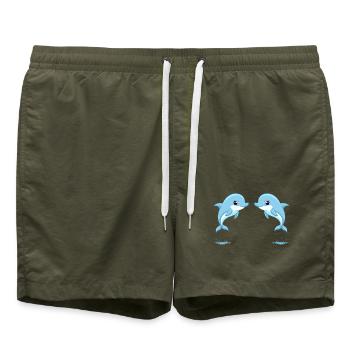 Deux bébés dauphins jumeaux bleu qui sautent - Short de bain - vert olive - Devant - AI Model Male 185 light (185cm)