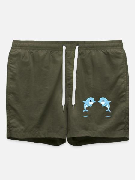 Two baby blue twin dolphins jumping - Swim Trunks - olive