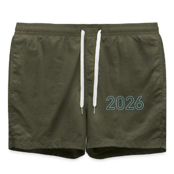 Année abstraite Impression 2026 - Short de bain - vert olive - Devant - AI Model Male 185 light (185cm)