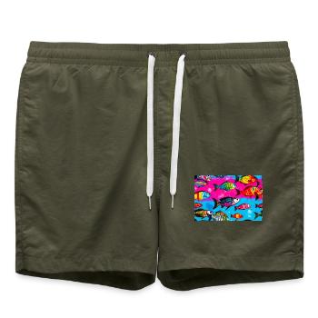 Poissons colorés sur fond vifs - Short de bain - vert olive - Devant - AI Model Male 185 light (185cm)