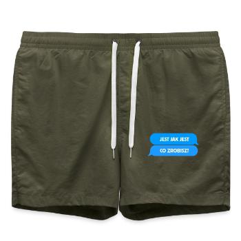 Es ist, wie es ist – Was wirst du tun? U1 - Badeshorts - Olive - Vorne - AI Model Male 185 light (185cm)