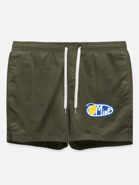 Lemon Yum Blue Retro Oval Logo - Swim Trunks - olive