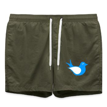 Blaue Vogel Silhouette - Badeshorts - Olive - Vorne - AI Model Male 185 light (185cm)