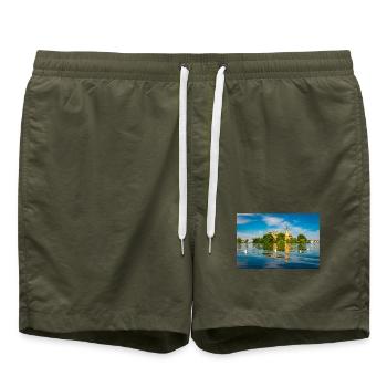 Schweriner Schloss im Sommer - Badeshorts - Olive - Vorne - AI Model Male 185 light (185cm)