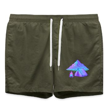 Camp de tentes Northern Lights Paysage de la montagne néon - Short de bain - vert olive - Devant - AI Model Male 185 light (185cm)