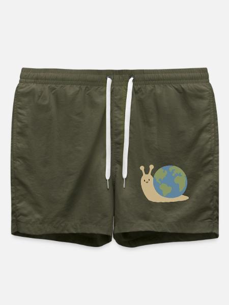 Niedlicher Kawaii-Erdschnecken-Minimalist-Planetenvektor - Badeshorts - Olive