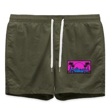 Retro 80er Auto Logo - Badeshorts - Olive - Vorne - AI Model Male 185 light (185cm)