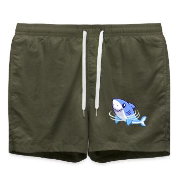 Shark Cartoon - Swim Trunks - olive - Front - AI Model Male 185 light (185cm)