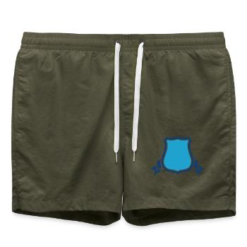 Blue Shield Crest Blank Emblem Heraldic Badge - Swim Trunks - olive - Front - AI Model Male 185 light (185cm)